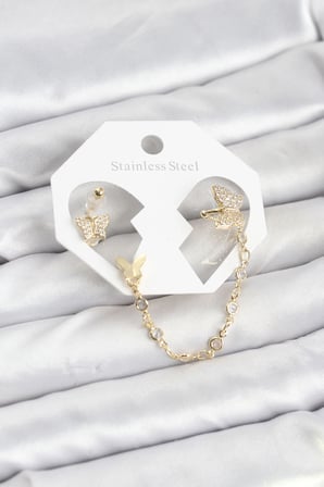 Zarif Renk Zincirli Ear Cuff Küpe Seti