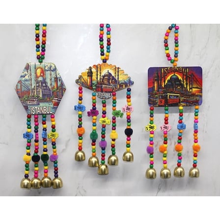 Renkli Boncuklu İstanbul Temalı Rüzgar Çanı 36 cm