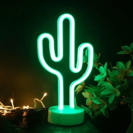 Modern Neon Kaktüs Masa Lambası Pil ve USB ile