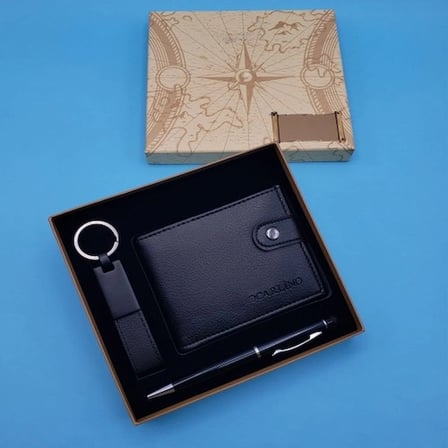 Şık Hediye Seti Siyah Touchpen Kalem Anahtarlık Cüzdan