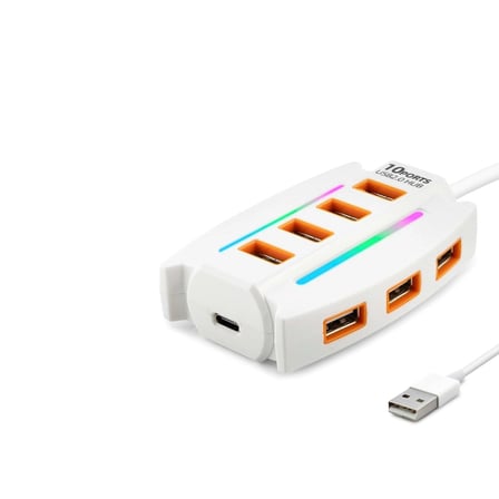 Görsel Renkli 10 Port USB Hub 1.2 M Beyaz Masaüstü