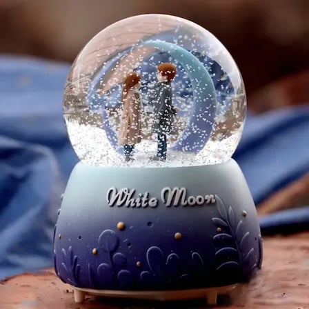 Estetik White Moon Kar Küresi Orta Boy Dekorasyon