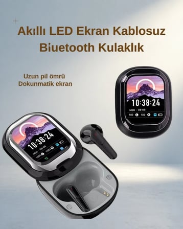 Akıllı Ekranlı Kablosuz Bluetooth Kulaklık - Müzik ve Oyun Modu