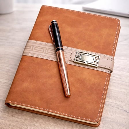 Şık Deri Defter ve Metal Kalem Seti A5 Boyut