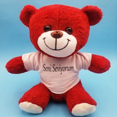 Sevimli Kırmızı Peluş 25 cm Tişört ile Hediye