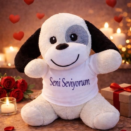 Sevimli Peluş Köpek 25 cm Seni Seviyorum Tişörtlü