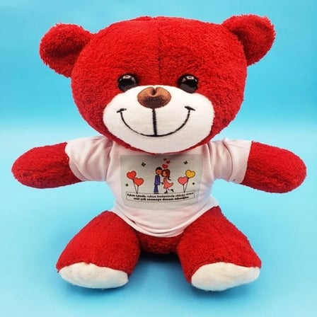 Romantik Tişörtlü Peluş 25 cm Kırmızı Sevimli Hediye