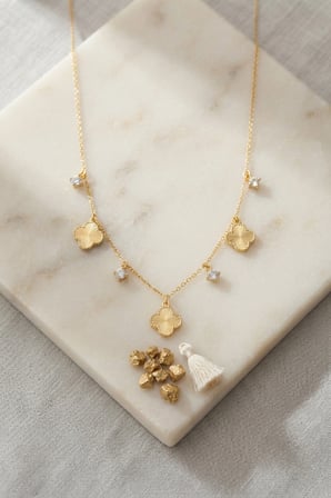 Zirkon Taşlı Renk Yonca Kolye 45 cm