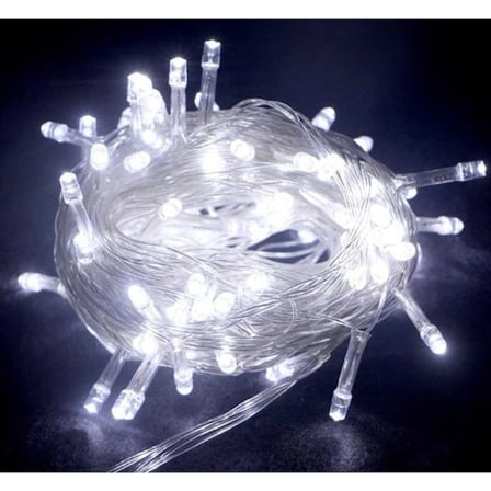 Beyaz Işık 100 Led Boncuk Lamba 10 Metre Şeffaf Kablo