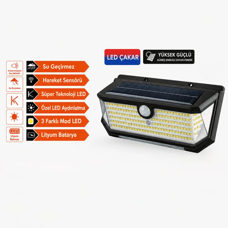 Hareket Sensörlü Güneş Enerjili LED Duvar Lambası 202 Adet