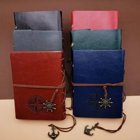 Anlamlı Hediye Deri Defter 18.5x12.5 cm Pusula Desenli