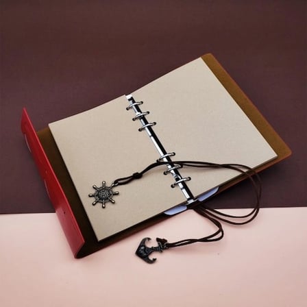 Anlamlı Hediye Deri Defter 18.5x12.5 cm Pusula Desenli