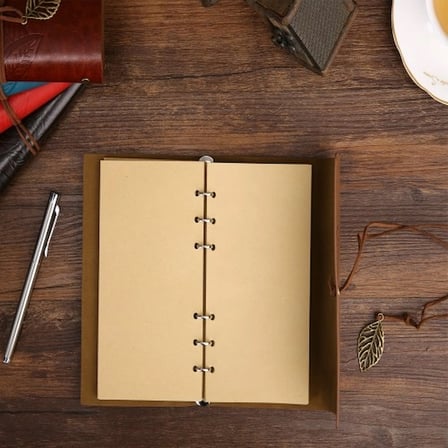 Şık Yaprak Desenli Deri Defter 75 Yaprak Çizgisiz