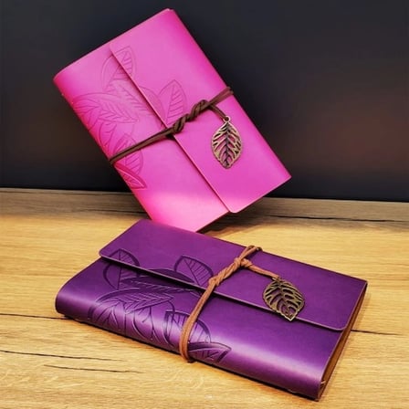 Şık Yaprak Desenli Deri Defter 75 Yaprak Çizgisiz