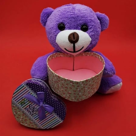 Romantik Kalp Kutulu Peluş 25 cm Hediye