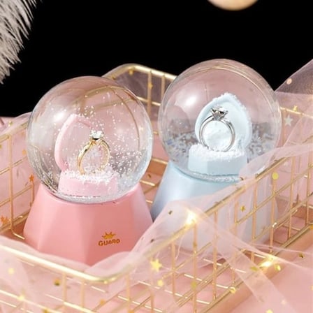 Romantik Işıklı Kar Küresi 7 cm Tektaş Yüzük Temalı