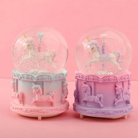 Şık Işıklı Müzikli Unicorn Kar Küresi Orta Boy