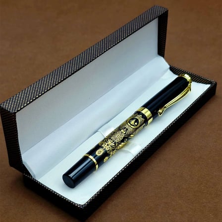 Şık Osmanlı Tuğralı Metal Roller Kalem 13.5 cm Kutu