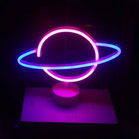 Modern Neon Işıklı Satürn Lamba Pil ve USB Uyumlu