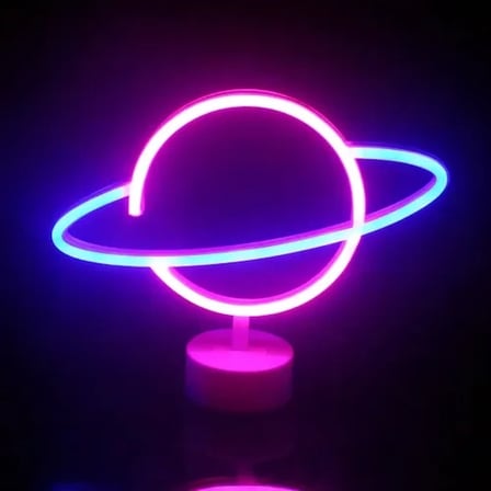 Modern Neon Işıklı Satürn Lamba Pil ve USB Uyumlu