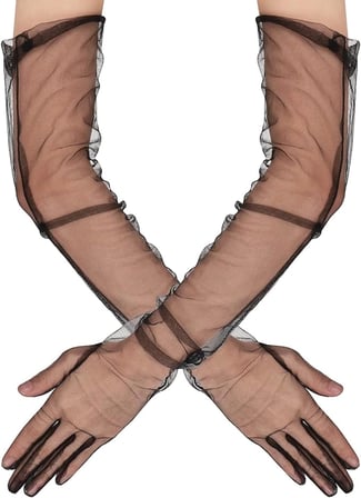 Şık Uzun Boy Siyah Mega Tül Eldiven 53 cm Yetişkinler İçin