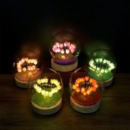 Şık Cam Fanus İçinde Led Işıklı Lale 10 cm Dekoratif