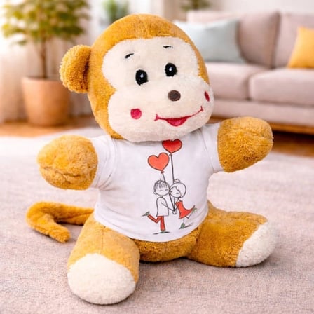 Sevimli Tişörtlü Peluş Maymun 25 cm Hediye