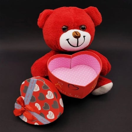 Sevimli Peluş Kalp Kutuda 25 cm Hediye