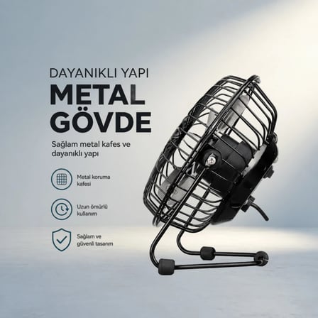 Metal Gövdeli USB Şarjlı Mini Masaüstü Fan Pratik ve Şık Tasarım
