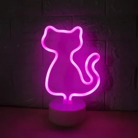 Sevimli Neon Kedi Masa Lambası Pembe Işık 1 Adet