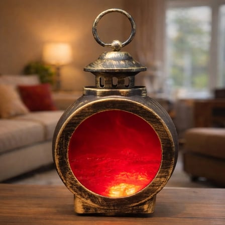 Dekoratif Şömine Fener 22x14.5 cm Led Işıklı Alev Efekti