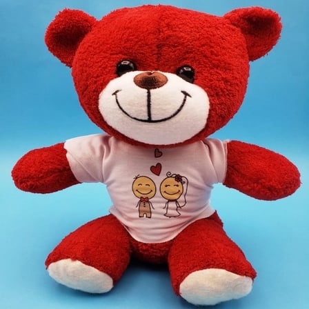Kırmızı Gelin Damat Tişörtü ile Peluş 25 cm