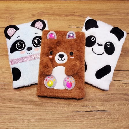 Şık Panda Tasarımlı Peluş Defter 21x15 cm 75 Sayfa