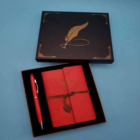 Kırmızı Renkli Defter Kalem Seti 18x17x4 cm