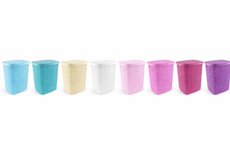 Kirli Çamaşır Sepeti Kapaklı 65 Lt Örgü Desenli Plastik Çamaşır Sepeti Banyo Sepeti - Mavi