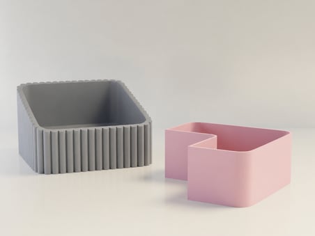 3D Baskı Fıstık Kasesi - Çift Hazneli Kabuk Ayırıcı Sunum Kasesi - Gri Pembe