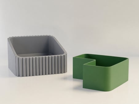 3D Baskı Fıstık Kasesi - Çift Hazneli Kabuk Ayırıcı Sunum Kasesi - Gri Yeşil