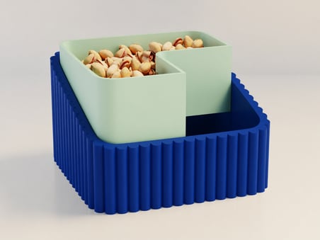 3D Baskı Fıstık Kasesi - Çift Hazneli Kabuk Ayırıcı Sunum Kasesi - Mavi Mint