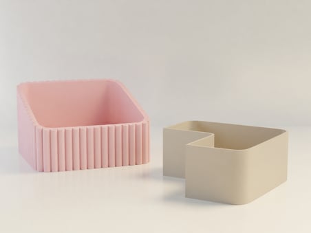 3D Baskı Fıstık Kasesi - Çift Hazneli Kabuk Ayırıcı Sunum Kasesi - Pembe Bej