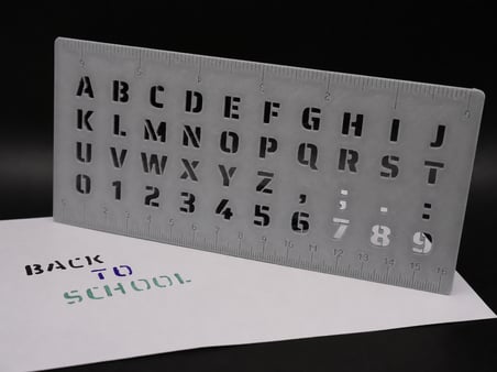 3D Baskı Alfabe, Rakam ve Cetvel Şablonu - Yazı Çizim Kalıbı - Gri
