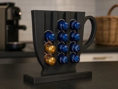 3D Baskı Kahve Kapsül Standı Tezgah Üstü Kapsül Organizer Düzenleyici Kupa Formlu Dekoratif Siyah
