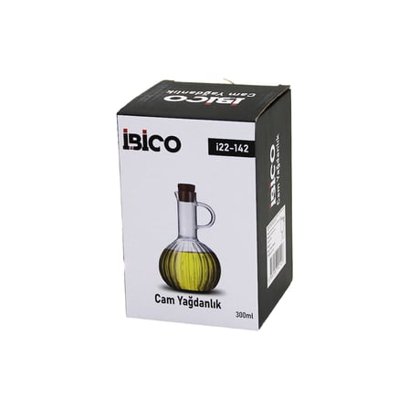 300 ml Mini Cam Yağdanlık - Çizgili Desen, Bambu Mantar Tıpalı