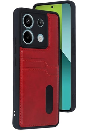 Redmi Note 13 Pro 4G Kılıf Sara Kartvizitli Deri Kılıf - Kırmızı