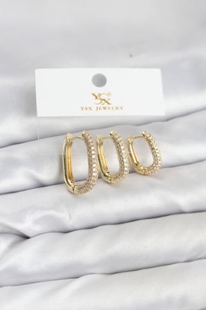 Pirinç Renk Zirkon Taşlı Halka Model YSX Trio Küpe Seti