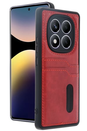 Redmi Note 14 Pro 5G Kılıf Sara Kartvizitli Deri Kılıf - Kırmızı