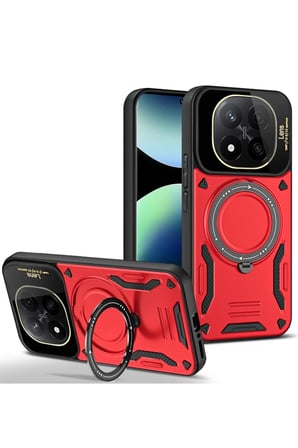 Redmi Note 14 Pro 5G Kılıf Joy Lens Standlı Kapak - Kırmızı
