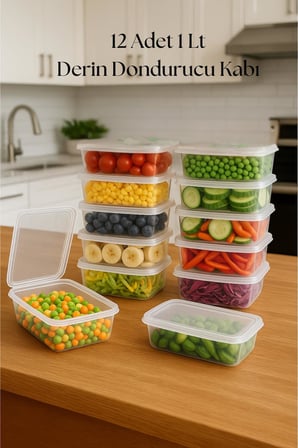12?li Derin Dondurucu Saklama Kabı & Organizeri 1 lt 12,5x19,5x5,5 cm