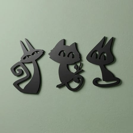 3’lü Dekoratif Kedi Duvar Tablosu MDF Lazer Kesim Modern Duvar Süsü Minimal Kedi Figürlü Dekor