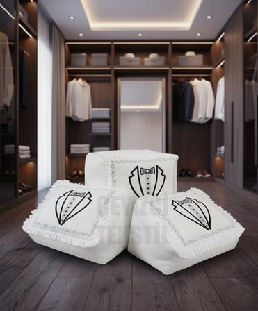 Çeyizlik Damat Figürlü Saten Dantelli 3lü Bohça, Nişan Gelin Damat Hurcu 3lü, Damat Bohçası