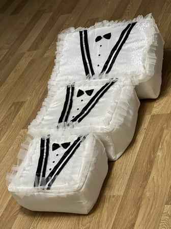Çeyizlik Damat Figürlü Saten Dantelli 3lü Bohça, Nişan Gelin Damat Hurcu 3lü, Damat Bohçası